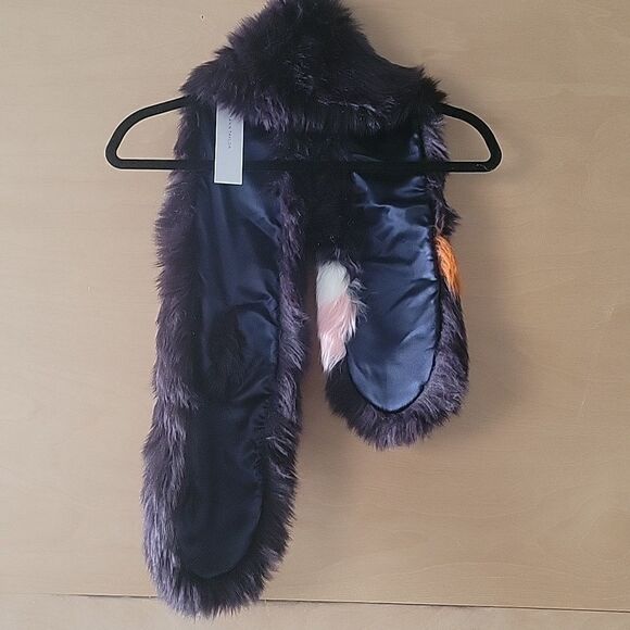 NWT ANN TAYLOR Faux Fur Party Black Multi Color Block Retro Scarf Stole Shrug - Picture 6 of 10
